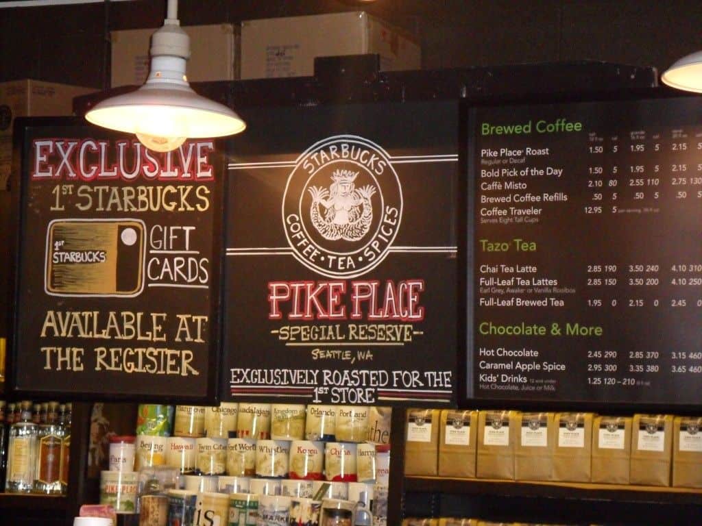 inside the original starbucks in Seattle