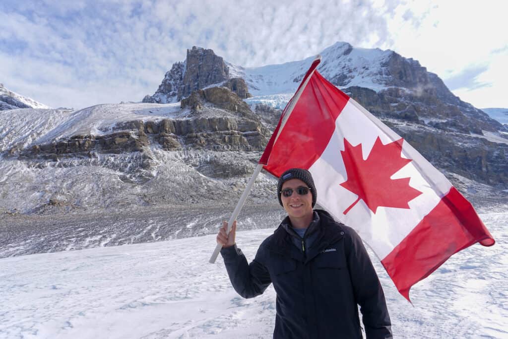 Standing on the Columbia Icefields in Alberta, Canada